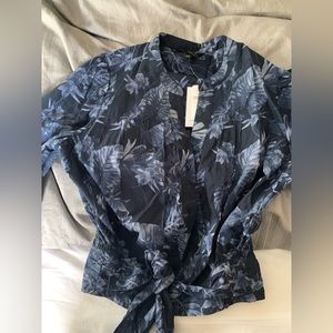 Banana Republic Factory NWT Blue Floral Cottin Tie-Bottom Shirt